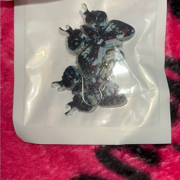 Butterfly Drop Earrings - Black & Blue & Red Fashion Earrings - Picture 3 of 3